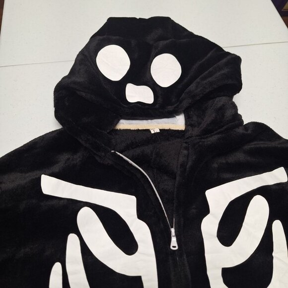 Skeleton One Piece Pajama Full Zip Bones Black Adult‎ Large Hood Face X Ray Rad - Picture 3 of 7